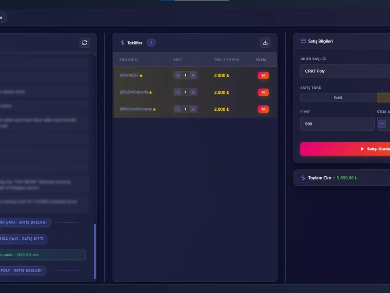 Offeratör - Canlı Yayın Satış Sistemi
